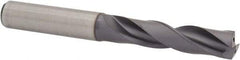 Kennametal - 7/16" 180° Spiral Flute Solid Carbide Screw Machine Drill Bit - TiAlN Finish, Right Hand Cut, 2-11/64" Flute Length, 102mm OAL, Flat-Bottom Point, Straight Shank, Through Coolant - Eagle Tool & Supply