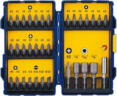 Irwin - 33 Piece, 1/4" Drive Screwdriver Bit Set - #1 to #3 Phillips, 0.05 to 1/4" Hex, 1.27 to 10mm Hex, #1 to #3 Square Recess - Eagle Tool & Supply
