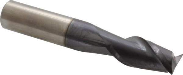 Accupro - 1/2", 2 Flute, Single End, Solid Carbide, 0.015" Corner Radius End Mill - 3" OAL, 40° Helix, Right Hand Flute, 1" LOC, Right Hand Cut - Eagle Tool & Supply