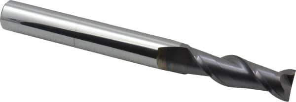Accupro - 5/8", 2" LOC, 5/8" Shank Diam, 6" OAL, 2 Flute, Solid Carbide Square End Mill - Single End, AlTiN Finish, Spiral Flute, 40° Helix, Centercutting, Right Hand Cut, Right Hand Flute - Eagle Tool & Supply