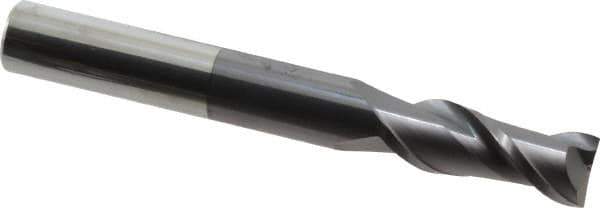 Accupro - 3/4", 2" LOC, 3/4" Shank Diam, 6" OAL, 2 Flute, Solid Carbide Square End Mill - Single End, AlTiN Finish, Spiral Flute, 40° Helix, Centercutting, Right Hand Cut, Right Hand Flute - Eagle Tool & Supply