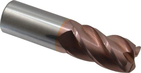 Accupro - 1", 4 Flute, Single End, Solid Carbide, 1/8" Corner Radius End Mill - 4" OAL, 40° Helix, Right Hand Flute, 1-3/4" LOC, Right Hand Cut - Eagle Tool & Supply
