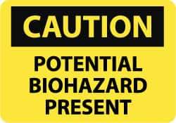 NMC - "Caution - Potential Biohazard Present", 10" Long x 14" Wide, Rigid Plastic Safety Sign - Rectangle, 0.05" Thick, Use for Hazardous Materials - Eagle Tool & Supply