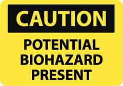 NMC - "Caution - Potential Biohazard Present", 10" Long x 14" Wide, Pressure-Sensitive Vinyl Safety Sign - Rectangle, 0.004" Thick, Use for Hazardous Materials - Eagle Tool & Supply