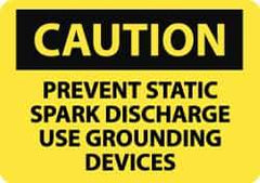 NMC - "Caution - Prevent Static Spark Discharge - Use Grounding Devices", 10" Long x 14" Wide, Rigid Plastic Safety Sign - Rectangle, 0.05" Thick, Use for Accident Prevention - Eagle Tool & Supply