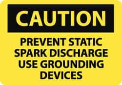 NMC - "Caution - Prevent Static Spark Discharge - Use Grounding Devices", 10" Long x 14" Wide, Pressure-Sensitive Vinyl Safety Sign - Rectangle, 0.004" Thick, Use for Accident Prevention - Eagle Tool & Supply