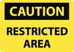 NMC - "Caution - Restricted Area", 10" Long x 14" Wide, Rigid Plastic Safety Sign - Rectangle, 0.05" Thick, Use for Security & Admittance - Eagle Tool & Supply