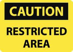 NMC - "Caution - Restricted Area", 10" Long x 14" Wide, Rigid Plastic Safety Sign - Rectangle, 0.05" Thick, Use for Security & Admittance - Eagle Tool & Supply