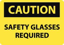 NMC - "Caution - Safety Glasses Required", 10" Long x 14" Wide, Pressure-Sensitive Vinyl Safety Sign - Rectangle, 0.004" Thick, Use for Accident Prevention - Eagle Tool & Supply