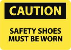 NMC - "Caution - Safety Shoes Must Be Worn", 10" Long x 14" Wide, Aluminum Safety Sign - Rectangle, 0.04" Thick, Use for Accident Prevention - Eagle Tool & Supply