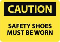 NMC - "Caution - Safety Shoes Must Be Worn", 10" Long x 14" Wide, Pressure-Sensitive Vinyl Safety Sign - Rectangle, 0.004" Thick, Use for Accident Prevention - Eagle Tool & Supply