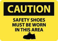NMC - "Caution - Safety Shoes Must Be Worn in This Area", 10" Long x 14" Wide, Aluminum Safety Sign - Rectangle, 0.04" Thick, Use for Accident Prevention - Eagle Tool & Supply