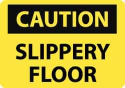 NMC - "Caution - Slippery Floor", 10" Long x 14" Wide, Pressure-Sensitive Vinyl Safety Sign - Rectangle, 0.004" Thick, Use for Accident Prevention - Eagle Tool & Supply