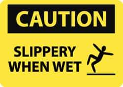 NMC - "Caution - Slippery When Wet", 10" Long x 14" Wide, Pressure-Sensitive Vinyl Safety Sign - Rectangle, 0.004" Thick, Use for Accident Prevention - Eagle Tool & Supply