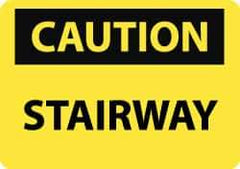 NMC - "Caution - Stairway", 10" Long x 14" Wide, Pressure-Sensitive Vinyl Safety Sign - Rectangle, 0.004" Thick, Use for Accident Prevention - Eagle Tool & Supply