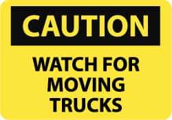 NMC - "Caution - Watch for Moving Trucks", 10" Long x 14" Wide, Pressure-Sensitive Vinyl Safety Sign - Rectangle, 0.004" Thick, Use for Accident Prevention - Eagle Tool & Supply