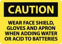 NMC - "Caution - Wear Face Shield Gloves and Apron When Adding Water or Acid to Batteries", 10" Long x 14" Wide, Aluminum Safety Sign - Rectangle, 0.04" Thick, Use for Accident Prevention - Eagle Tool & Supply
