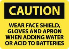 NMC - "Caution - Wear Face Shield Gloves and Apron When Adding Water or Acid to Batteries", 10" Long x 14" Wide, Pressure-Sensitive Vinyl Safety Sign - Rectangle, 0.004" Thick, Use for Accident Prevention - Eagle Tool & Supply