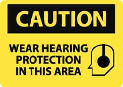 NMC - "Caution - Wear Hearing Protection in This Area", 10" Long x 14" Wide, Rigid Plastic Safety Sign - Rectangle, 0.05" Thick, Use for Accident Prevention - Eagle Tool & Supply