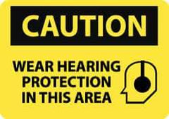 NMC - "Caution - Wear Hearing Protection in This Area", 10" Long x 14" Wide, Aluminum Safety Sign - Rectangle, 0.04" Thick, Use for Accident Prevention - Eagle Tool & Supply