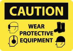 NMC - "Caution - Wear Protective Equipment", 10" Long x 14" Wide, Rigid Plastic Safety Sign - Rectangle, 0.05" Thick, Use for Accident Prevention - Eagle Tool & Supply