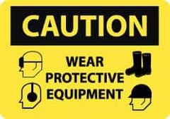 NMC - "Caution - Wear Protective Equipment", 10" Long x 14" Wide, Pressure-Sensitive Vinyl Safety Sign - Rectangle, 0.004" Thick, Use for Accident Prevention - Eagle Tool & Supply