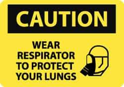 NMC - "Caution - Wear Respirator to Protect Your Lungs", 10" Long x 14" Wide, Pressure-Sensitive Vinyl Safety Sign - Rectangle, 0.004" Thick, Use for Accident Prevention - Eagle Tool & Supply