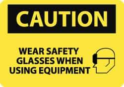 NMC - "Caution - Wear Safety Glasses When Using Equipment", 10" Long x 14" Wide, Pressure-Sensitive Vinyl Safety Sign - Rectangle, 0.004" Thick, Use for Accident Prevention - Eagle Tool & Supply