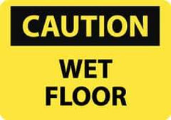 NMC - "Caution - Wet Floor", 10" Long x 14" Wide, Pressure-Sensitive Vinyl Safety Sign - Rectangle, 0.004" Thick, Use for Restroom, Janitorial & Housekeeping - Eagle Tool & Supply