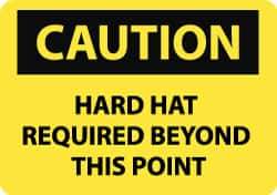 NMC - "Caution - Hard Hat Required Beyond This Point", 10" Long x 14" Wide, Pressure-Sensitive Vinyl Safety Sign - Rectangle, 0.004" Thick, Use for Accident Prevention - Eagle Tool & Supply