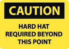NMC - "Caution - Hard Hat Required Beyond This Point", 10" Long x 14" Wide, Pressure-Sensitive Vinyl Safety Sign - Rectangle, 0.004" Thick, Use for Accident Prevention - Eagle Tool & Supply