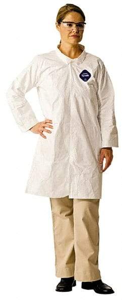Dupont - Size 4XL White Disposable Chemical Resistant Lab Coat - Tyvek, Snap Front, Open Cuff - Eagle Tool & Supply