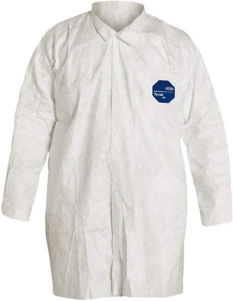 Dupont - Size 2XL White Disposable Chemical Resistant Lab Coat - Tyvek, Snap Front, Open Cuff - Eagle Tool & Supply