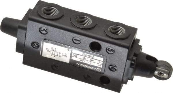 Norgren - 0.34 CV Rate, 1/8" NPT Inlet 5/2 Super Mechanical Valve - 1/8" NPT Inlet, Packed Spool Valve, Roller Actuator - Eagle Tool & Supply