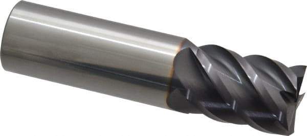 Niagara Cutter - 3/4", 1" LOC, 3/4" Shank Diam, 3" OAL, 5 Flute, Solid Carbide Square End Mill - Single End, TiAlN Finish, Spiral Flute, 45° Helix, Centercutting, Right Hand Cut, Right Hand Flute, Series S545 - Eagle Tool & Supply