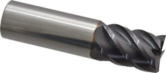 Niagara Cutter - 3/4", 1" LOC, 3/4" Shank Diam, 3" OAL, 5 Flute, Solid Carbide Square End Mill - Single End, TiAlN Finish, Spiral Flute, 45° Helix, Centercutting, Right Hand Cut, Right Hand Flute, Series S545 - Eagle Tool & Supply