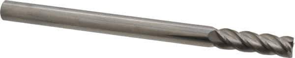 Accupro - 7/16", 1-1/2" LOC, 7/16" Shank Diam, 6" OAL, 4 Flute, Solid Carbide Square End Mill - Single End, Uncoated, Spiral Flute, 40° Helix, Centercutting, Right Hand Cut, Right Hand Flute - Eagle Tool & Supply