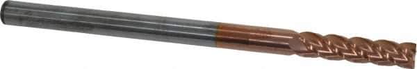 Accupro - 1/4", 1" LOC, 1/4" Shank Diam, 4" OAL, 4 Flute, Solid Carbide Square End Mill - Single End, TiCN Finish, Spiral Flute, 40° Helix, Centercutting, Right Hand Cut, Right Hand Flute - Eagle Tool & Supply