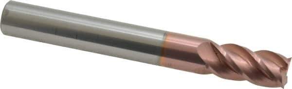 Accupro - 1/2", 1" LOC, 1/2" Shank Diam, 4" OAL, 4 Flute, Solid Carbide Square End Mill - Single End, TiCN Finish, Spiral Flute, 40° Helix, Centercutting, Right Hand Cut, Right Hand Flute - Eagle Tool & Supply