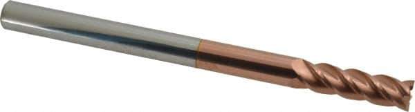 Accupro - 7/16", 1-1/2" LOC, 7/16" Shank Diam, 6" OAL, 4 Flute, Solid Carbide Square End Mill - Single End, TiCN Finish, Spiral Flute, 40° Helix, Centercutting, Right Hand Cut, Right Hand Flute - Eagle Tool & Supply