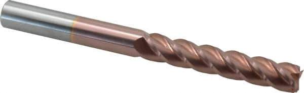 Accupro - 9/16", 3" LOC, 9/16" Shank Diam, 6" OAL, 4 Flute, Solid Carbide Square End Mill - Single End, TiCN Finish, Spiral Flute, 40° Helix, Centercutting, Right Hand Cut, Right Hand Flute - Eagle Tool & Supply