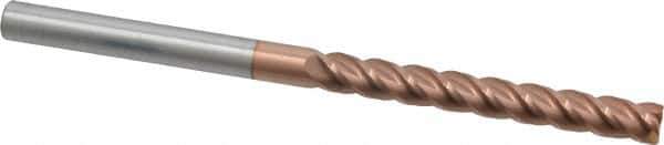 Accupro - 3/8", 3" LOC, 3/8" Shank Diam, 6" OAL, 4 Flute, Solid Carbide Square End Mill - Single End, TiCN Finish, Spiral Flute, 40° Helix, Centercutting, Right Hand Cut, Right Hand Flute - Eagle Tool & Supply