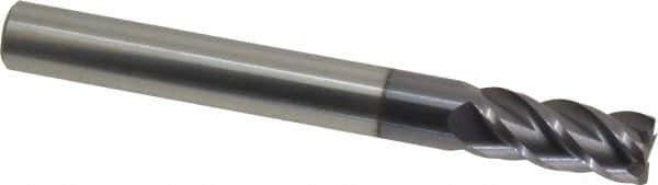 Accupro - 7/16", 1" LOC, 7/16" Shank Diam, 4" OAL, 4 Flute, Solid Carbide Square End Mill - Single End, AlTiN Finish, Spiral Flute, 40° Helix, Centercutting, Right Hand Cut, Right Hand Flute - Eagle Tool & Supply