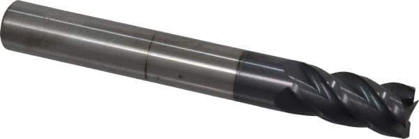 Accupro - 1/2", 1" LOC, 1/2" Shank Diam, 4" OAL, 4 Flute, Solid Carbide Square End Mill - Single End, AlTiN Finish, Spiral Flute, 40° Helix, Centercutting, Right Hand Cut, Right Hand Flute - Eagle Tool & Supply