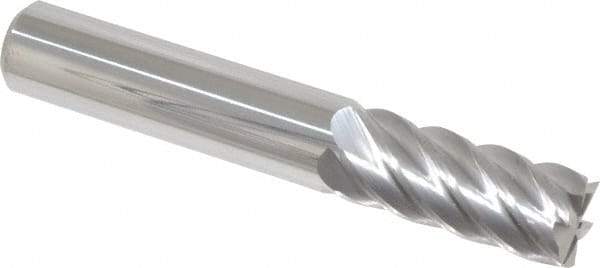 Accupro - 7/16", 1" LOC, 7/16" Shank Diam, 2-3/4" OAL, 6 Flute, Solid Carbide Square End Mill - Single End, Uncoated, Spiral Flute, 40° Helix, Centercutting, Right Hand Cut, Right Hand Flute - Eagle Tool & Supply