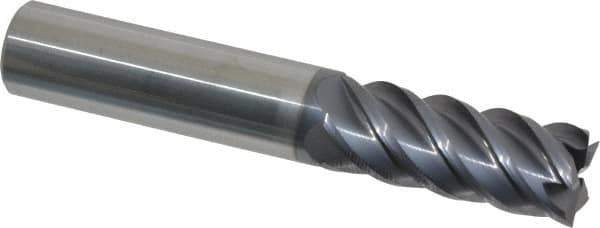 SGS - 1/2", 1-1/4" LOC, 1/2" Shank Diam, 3" OAL, 5 Flute, Solid Carbide Square End Mill - Single End, AlTiN Finish, Spiral Flute, 45° Helix, Right Hand Cut, Right Hand Flute, Series 55 - Eagle Tool & Supply