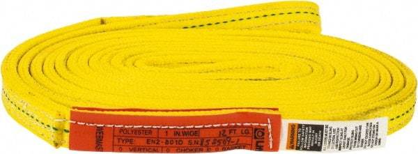 Lift-All - 12' Long x 1" Wide, 6,200 Lb Vertical Capacity, 2 Ply, Polyester Web Sling - 4,900 Lb Choker Capacity, Yellow - Eagle Tool & Supply