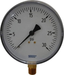 Wika - 4" Dial, 1/4 Thread, 0-30 Scale Range, Pressure Gauge - Lower Connection Mount, Accurate to 3-2-3% of Scale - Eagle Tool & Supply
