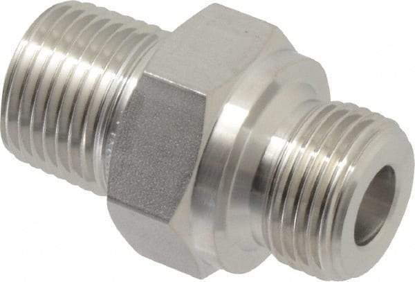 Ham-Let - 3/8" Grade 316 Stainless Steel Pipe Hex Nipple - MNPT x MBSPP End Connections, 7,300 psi - Eagle Tool & Supply
