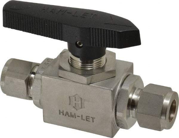 Ham-Let - 1/2" Pipe, Stainless Steel, Inline, Two Way Flow, Instrumentation Ball Valve - 3,000 psi WOG Rating, Tee Handle, PTFE Seal, PTFE Seat, Swaglok SS-45S8 - Eagle Tool & Supply